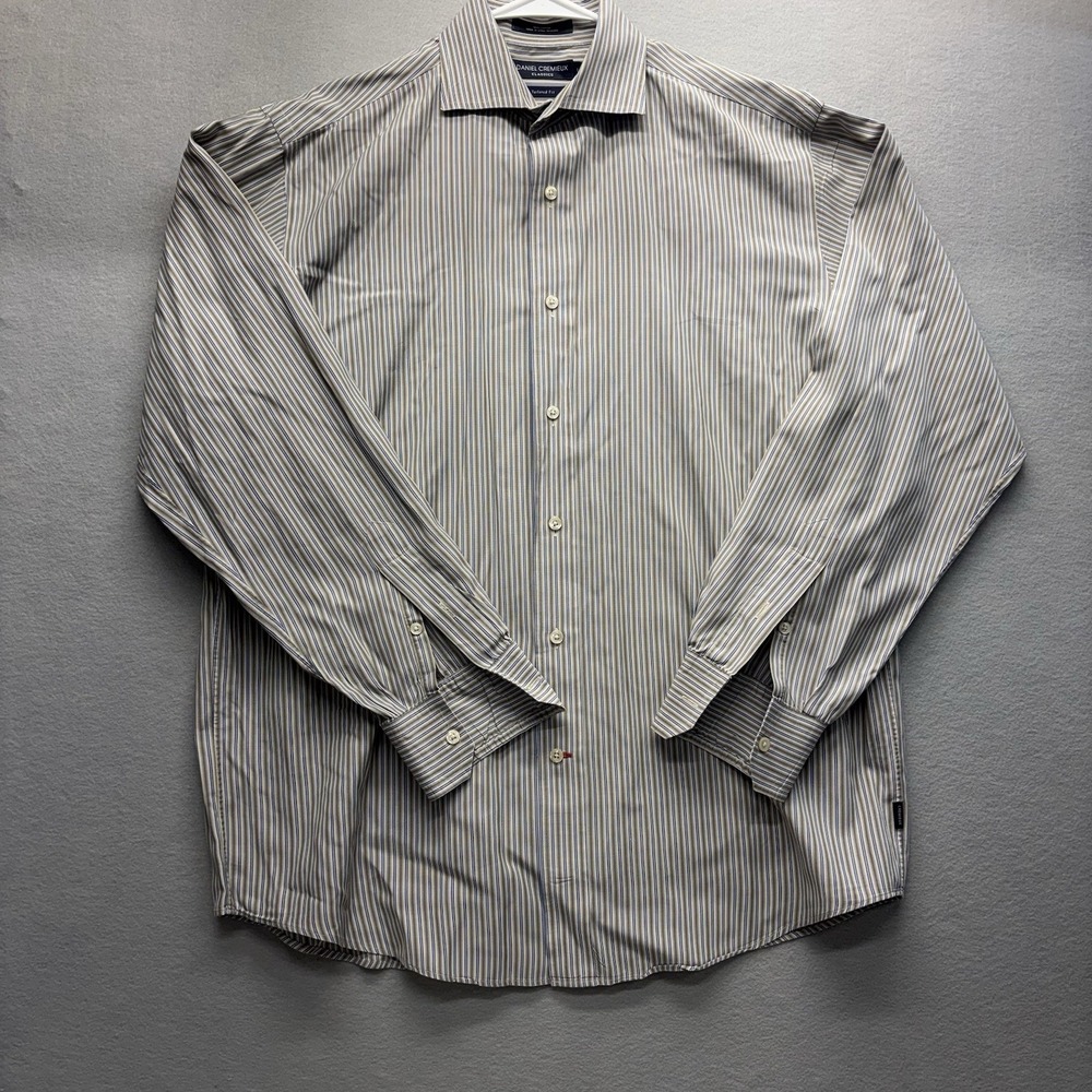 Daniel Cremieux Dress Shirt Tailored Fit Mens L Gray Striped Cotton 16.5 34/35